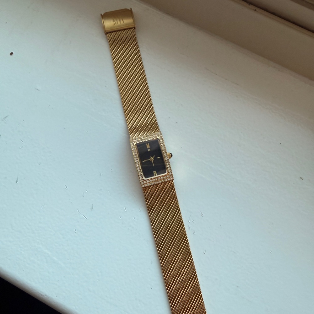 MarlaWynne Gold Mesh Watch with Black Dial